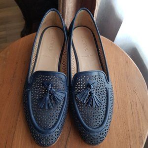 J CREW BIELLA Leather Loafers Slip On Tassel Perforated Flat Shoes 6.5 ITALY